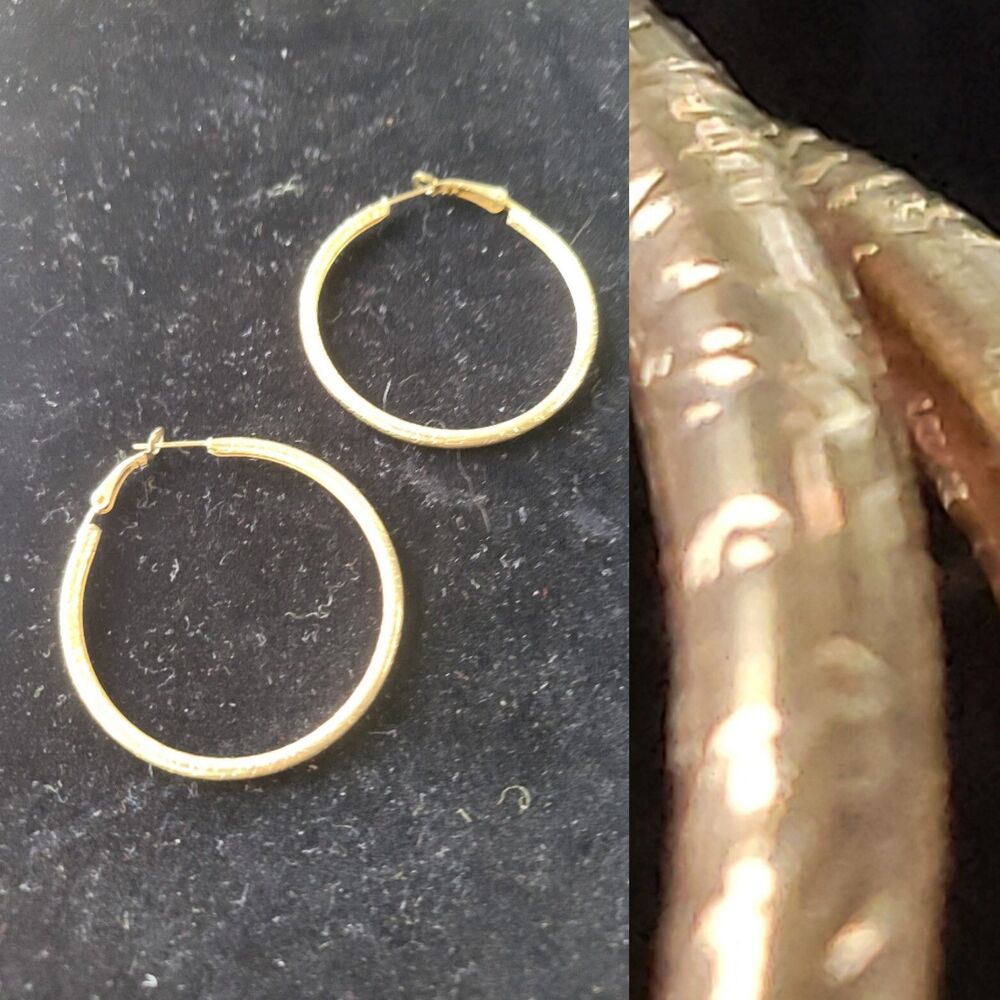 Large Textured Hoop Pierced Earrings Gold Tone Boho Preppy Gypsy Jewelry 1.75"